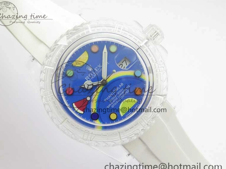 MiroTime 0123 Submariner Phantomlab Transparent KZF Best Edition Blue Fruit Dial on White Rubber Strap VR Classic 2563